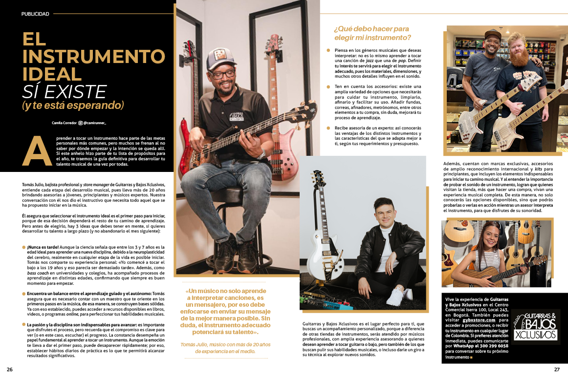 Publirreportaje de Guitarras y Bajos Xclusivos en revista