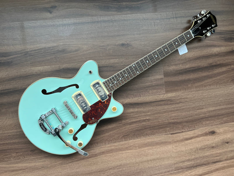 Gretsch - G2655T-P90 STREAMLINER™ Center Block JR. Double-Cut P90 With BIGSBY® Two-Tone Mint Metallic with Vintage Mahogany Stain